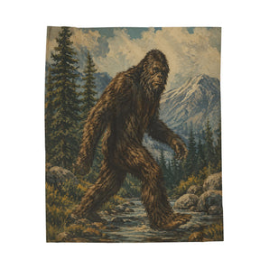 Sasquatch Mountain Velveteen Plush Blanket — Cozy Bigfoot Throw