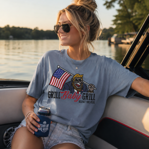 Grill Baby Grill T-Shirt — Patriotic BBQ Flag Graphic Tee