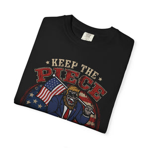 Keep the Peace or Get Deceased Bigfoot T‑Shirt — Patriotic Vintage Graphic Tee